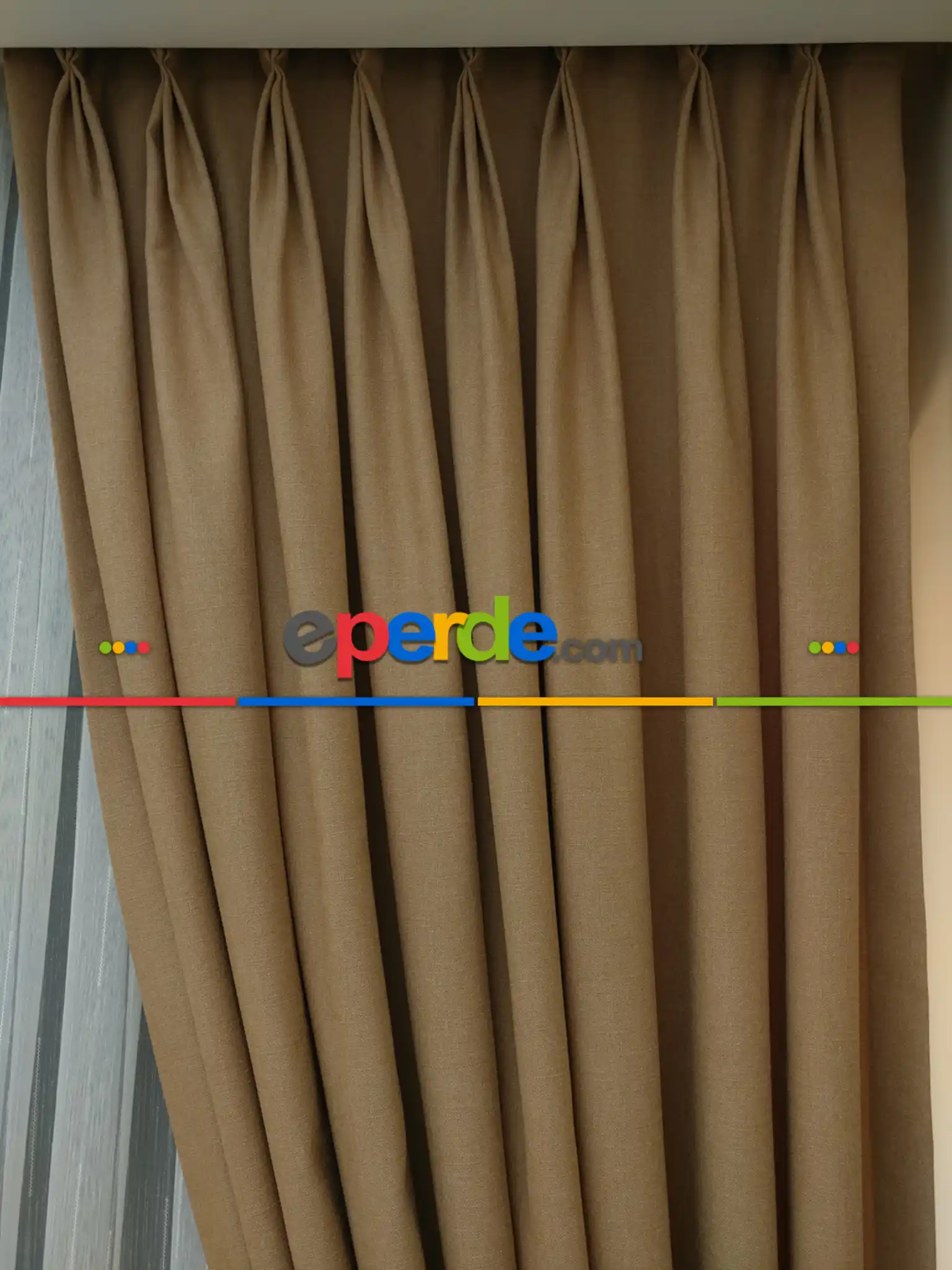 Salon Perdesi - Bej Rengi - Düz Keten Fon Perde (  Keten Fon Perde)- Bej