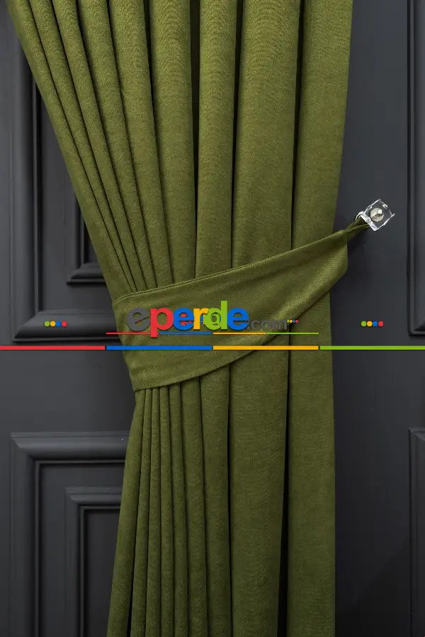 Yatak Odası Fon Perde - Düz Dökümlü Fon Perde - Koyu Yeşil