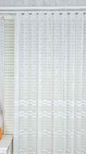 Ekru Çizgili Enine Bantlı Tül Perde, Ağır Gramajlı Premium Seri