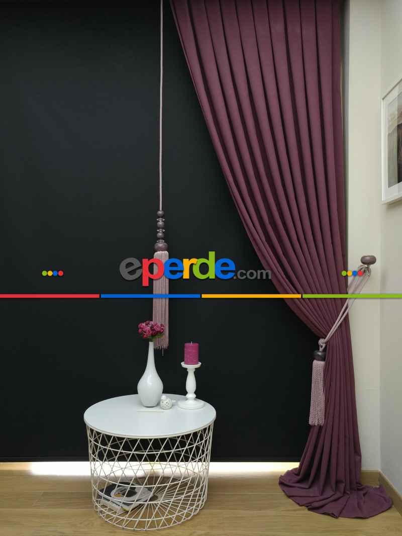 Düz Renk Dökümlü Fon Perde (180)- Gül Kurusu