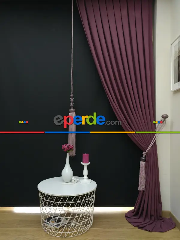 Yatak Odası - Düz Renk Dökümlü Fon Perde (180)- Gül Kurusu