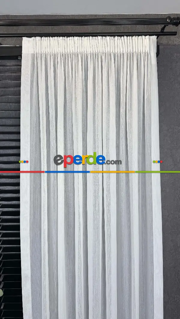 Ekru Bambu Büzgülü Ekstraforlu Tül Perde