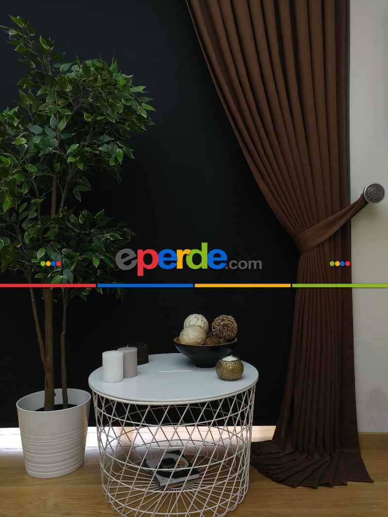 Düz Renk Dökümlü Fon Perde (150)- Kahve Açık