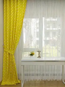 Sarı Beyaz Ottoman Fon Perde Modelleri- Sarı-Beyaz
