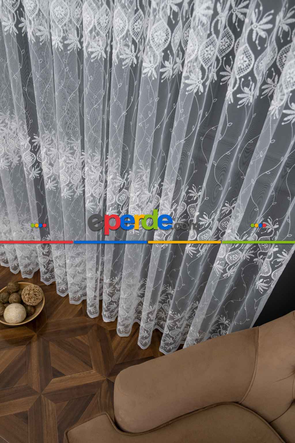 Brode Yoğun İşlemeli Tül Perde Çok Dökümlü - Ütü İstemez - İtinalı Dikiş
