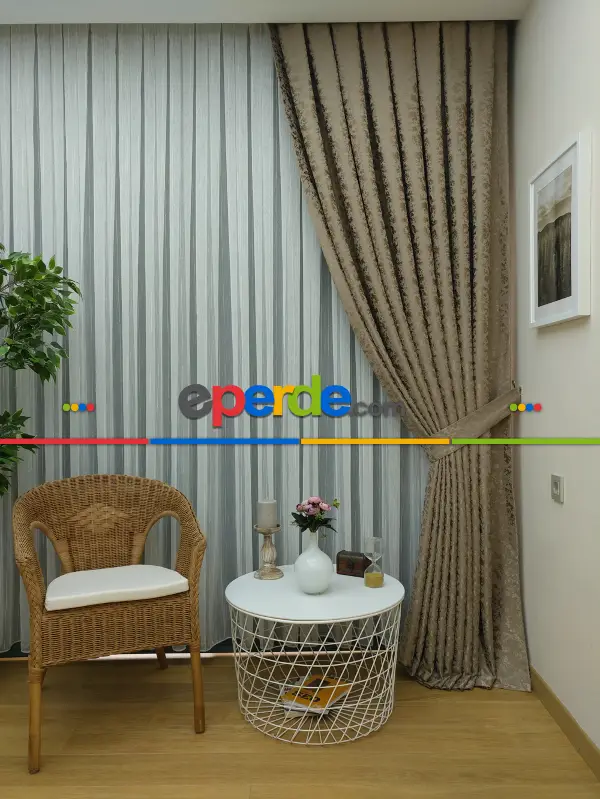 Yatak Odası - Toprak Rengi Duz Jakar Fon Perde - Taba