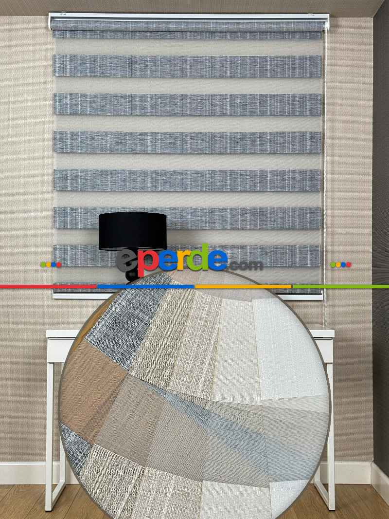 Genç Odası Gri Jakar Dokuma Zebra Perde, Standart Metal Kasalı Yüksek Kalite Kornişe Kolay Montaj Seçenekli