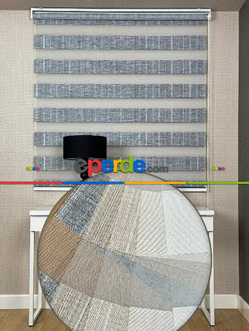 Gri Jakar Dokuma Zebra Perde, Standart Metal Kasalı Yüksek Kalite Kornişe Kolay Montaj Seçenekli