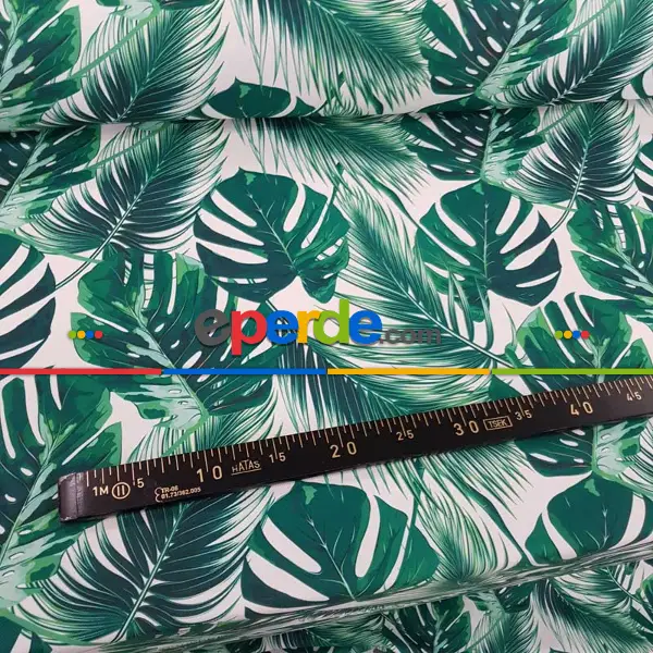 Oturma Odası - Tropikal Desenli Fon Perde K584 T - Kumaşı Kalındır Duck Bezi Değildir.- Yeşil-Beyaz-Çok Renkli