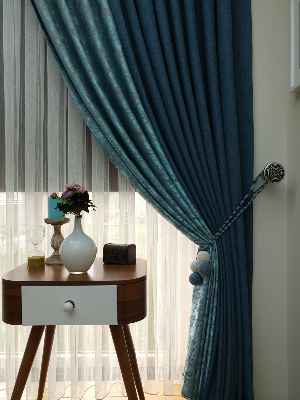 Mavi Lacivert Renk Kombinli Desenli Fon Perde- Lacivert-mavi