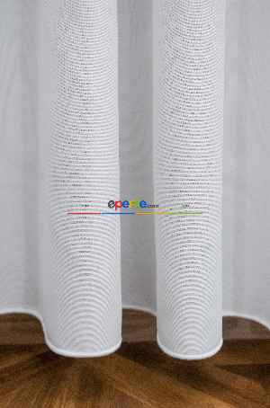 Hazır Ölçülü Ekru Bantlı - Tasarım Bambu Modern Tül Perde - Yüksek Kalite - Kurşunlu