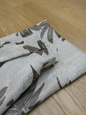 Koyu Kahve Yaprak Desenli Jakar Fon Perde- Kahve Koyu