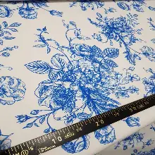 Mavi Mutfak Perdesi Kanat Fon Perde Çiçek Desenli- Lacivert