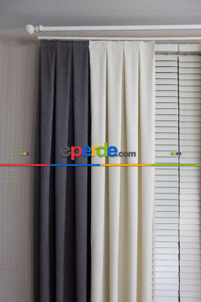 Yatak Odası - Krem Ve Antasit Kombinli Fon Perde