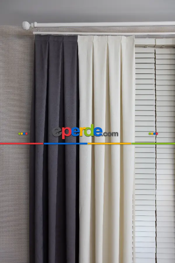 Krem Ve Füme Kombinli Fon Perde - Kadife Dokulu