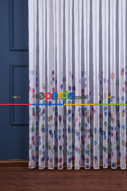 Balon Desenli Baskılı Tül Perde