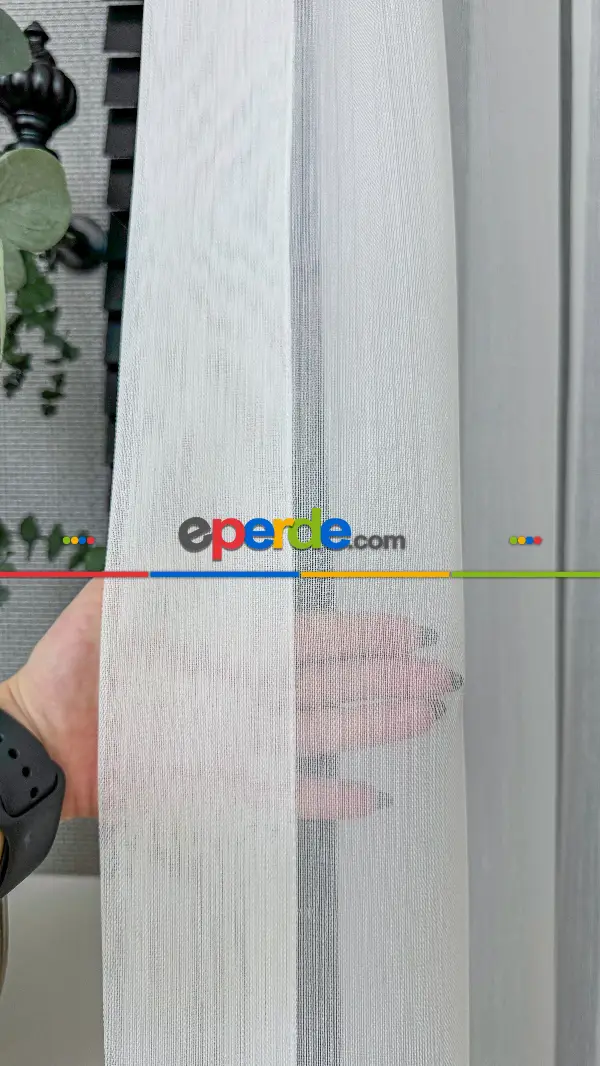 Oturma Odası - Beyaz Keten Düz Tül Perde - Ağır Gramajlı Premium