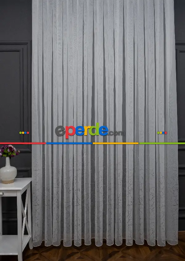 Yatak Odası - Modern Gümüş Varaklı Keten Tül Perde Yüksek Kalite