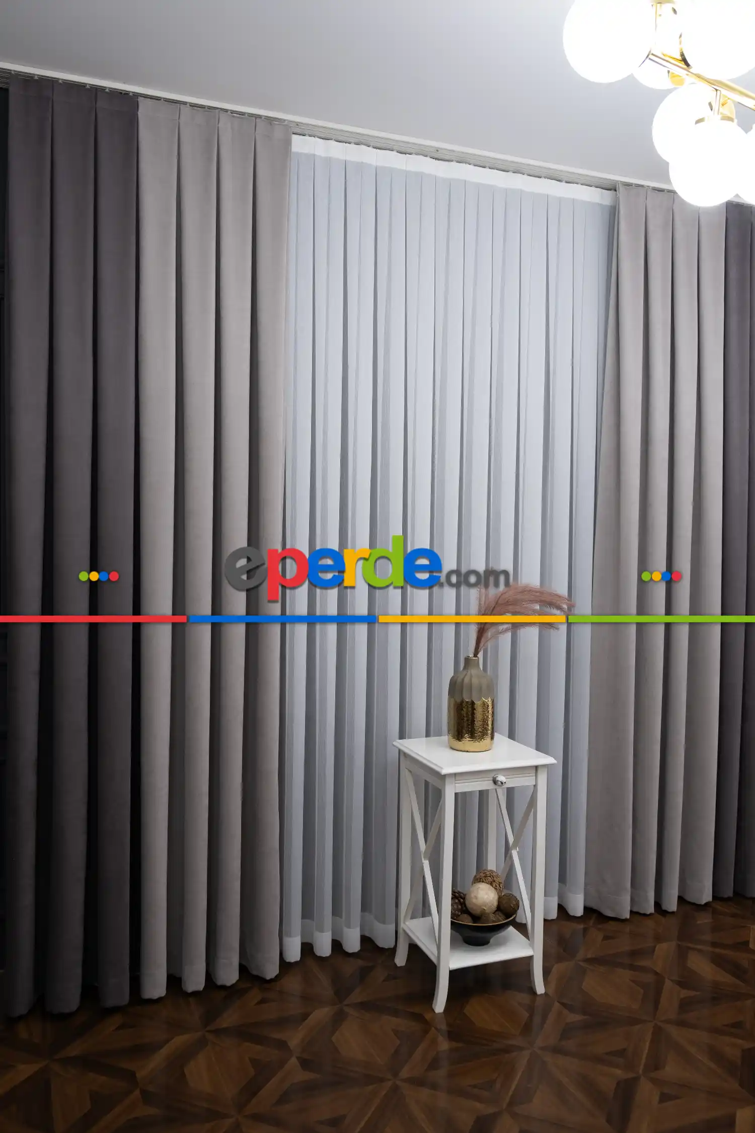 Gri Ve Antasit Kombinli Fon Perde