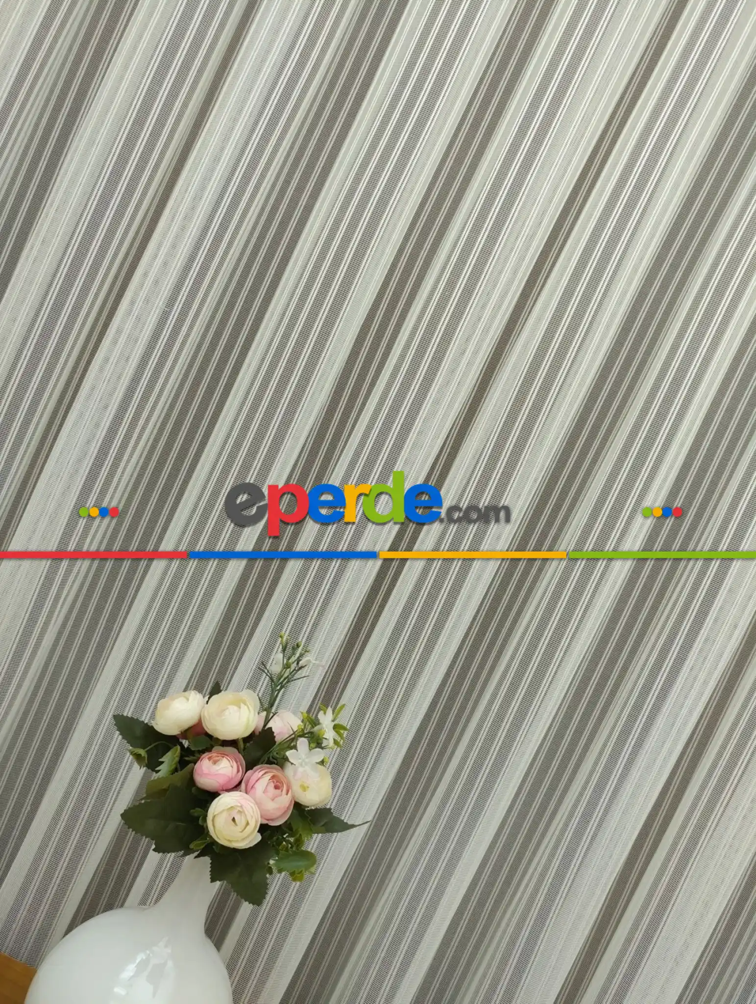 Çizgili Örme Jakarlı Tül Perde Kırık Beyaz