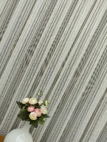 Çizgili Örme Jakarlı Tül Perde Kırık Beyaz