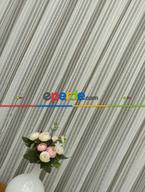 Çizgili Örme Jakarlı Tül Perde Kırık Beyaz