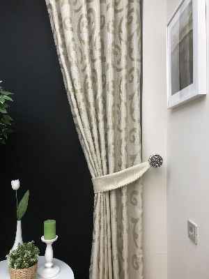 Salon Perdesi - Krem Şal Desenli Jakar Fon Perde (geniş En:280 Kumaş)- Krem