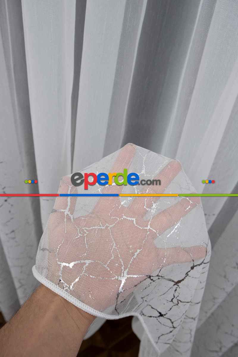 Modern Gümüş Varaklı Keten Tül Perde Yüksek Kalite