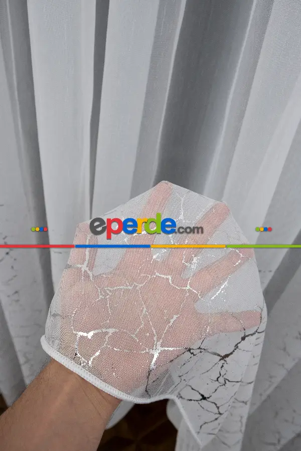 Yatak Odası - Modern Gümüş Varaklı Keten Tül Perde Yüksek Kalite