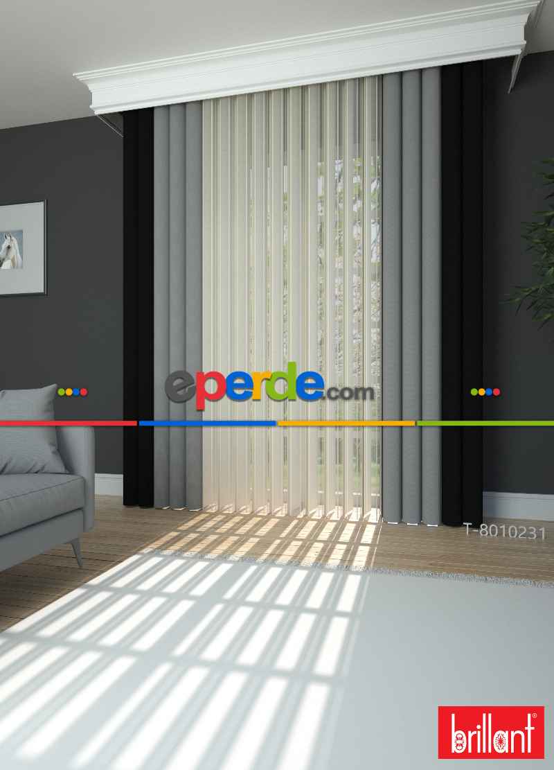 Brillant Akıllı Tül Siyah-gri Perde Tül Dikey Zebra Perde Düz 1. Kalite