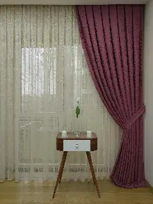 Koyu Gül Rengi Rengi Kendinden Desenli Jakar Fon Perde (285 En)- Gül Kurusu