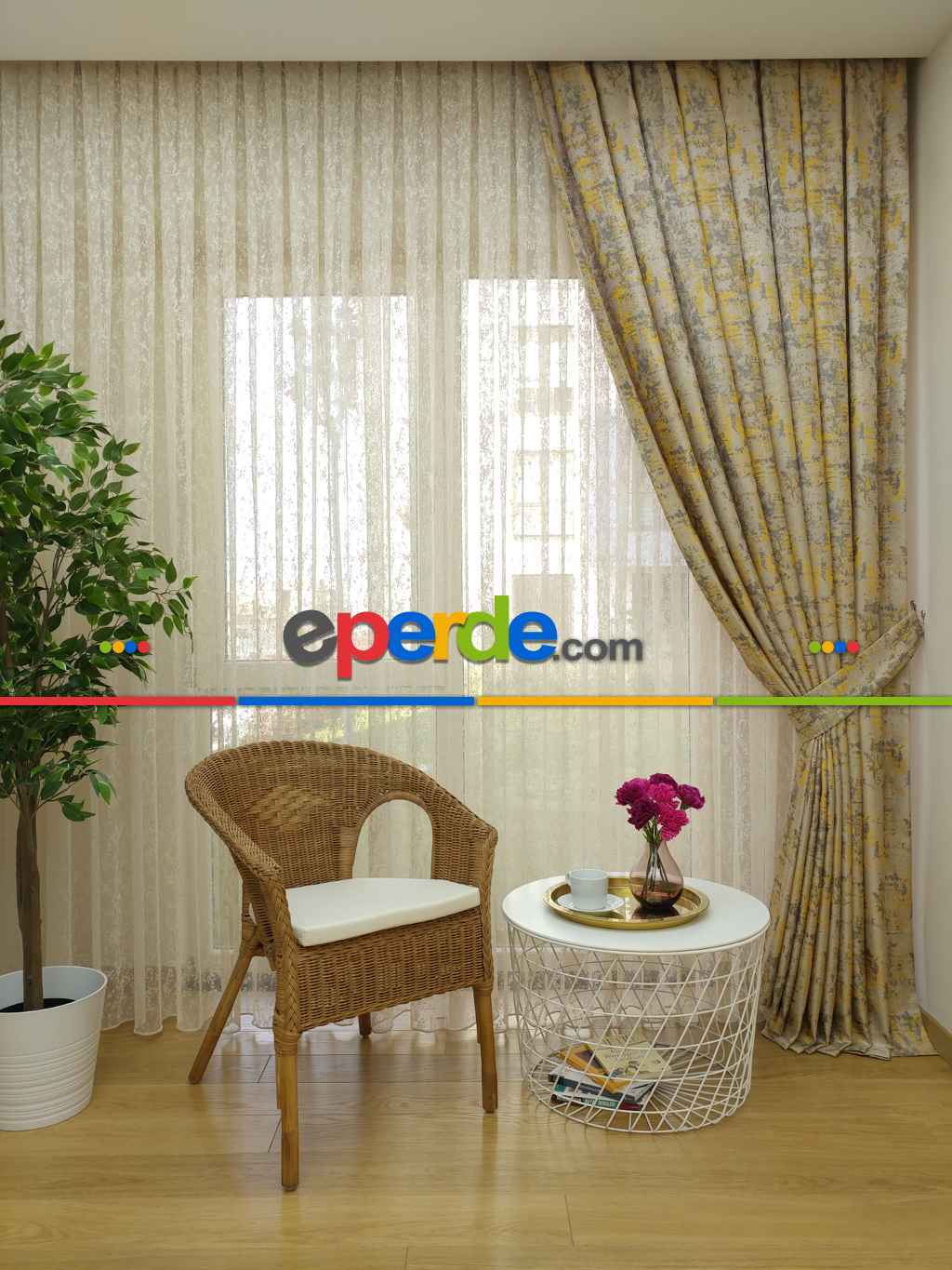 Sarı Bej Jakar Fon Perde (150)- Sarı