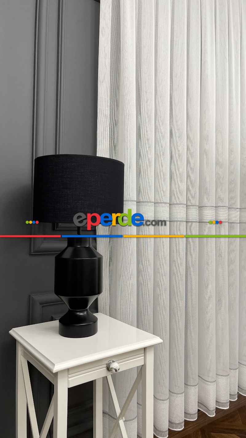 Oturma Odası - Premium Kalite Trend Perde Modelleri 2025 -enine Kumaş Bantlı Dokuma Tül Perde 03