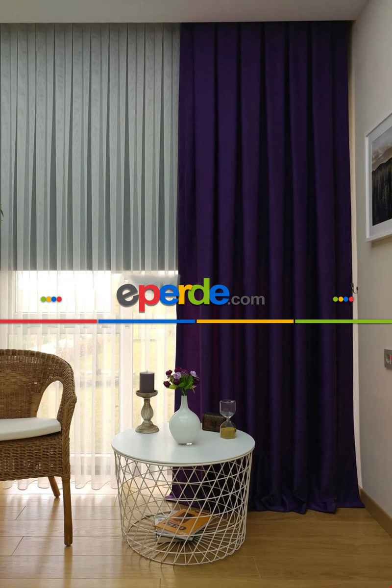 Yatak Odası - Soft Fon Perde Mor Kumaş Kanat Yan Perde- Mor