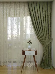 Yağ Yeşili Kendinden Desenli Jakar Fon Perde (285 En)- Açık Yeşil