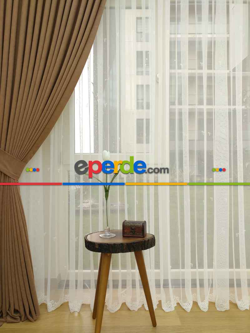 Açık Kahve Düz Fon Perde Dökümlü Birinci Kalite 300 Cm Geniş En Daha Hesaplı- Açık Camel