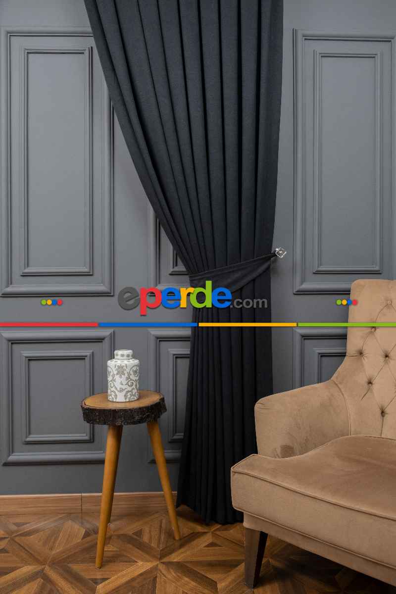 Siyah Düz Fon Perde En Dökümlü Fon Perde