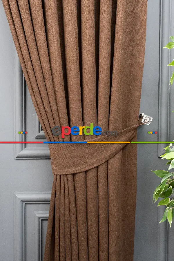 Salon - Sütlü Kahve Düz Fon Perde En  Dökümlü Fon Perde