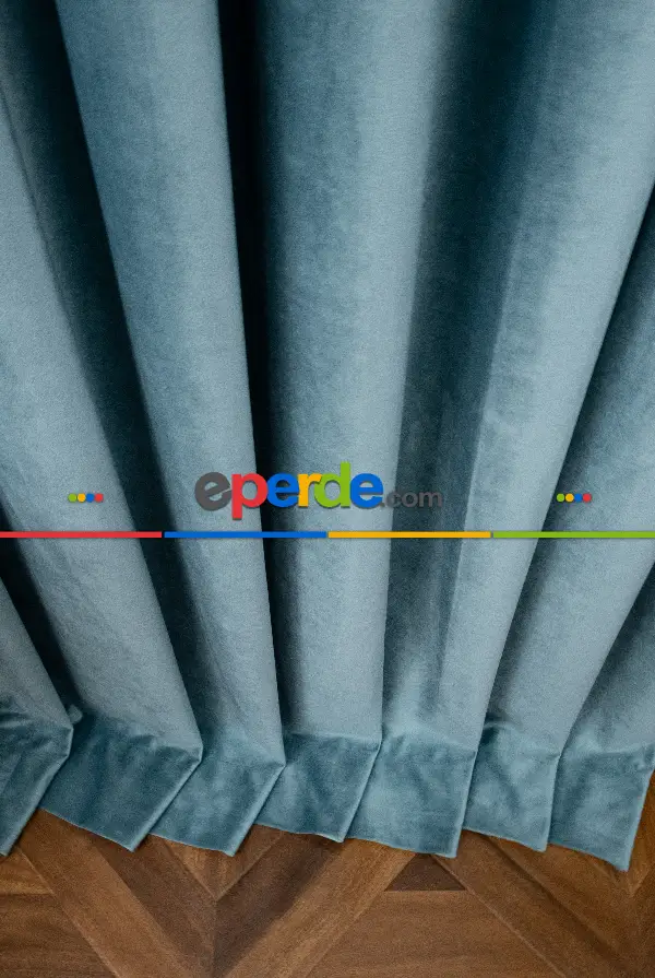 Yatak Odası - İthal Kadife Fon Perdelik Geniş Enli ( Turkuaz)