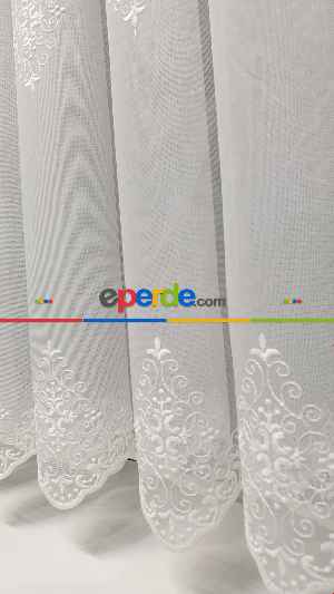 Trend Bohreli Tasarım Serpme Hadise Model İşlemeli Motif Nakış İşli Salon Tül Perdesi