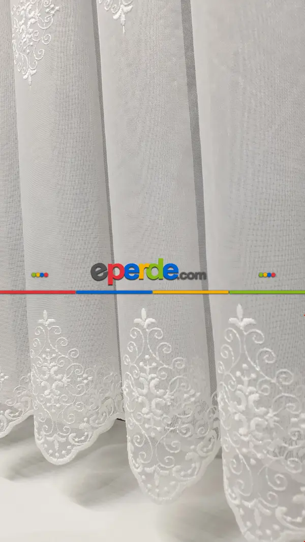 Trend Bohreli Tasarım Serpme Hadise Model İşlemeli Motif Nakış İşli Salon Tül Perdesi