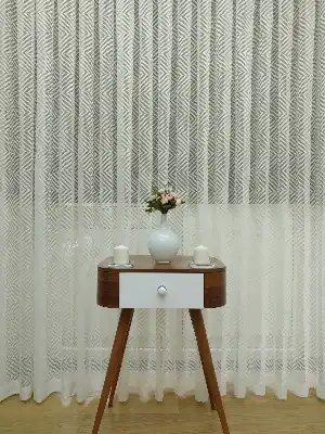 Geometrik Desenli Tül Perde Etek Katlamalı- Ekru