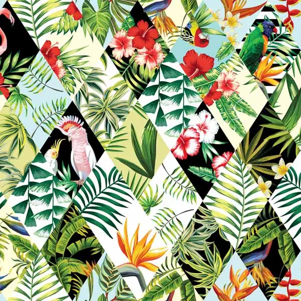Tropikal Desenli Fon Perde K466 T - Kumaşı Kalındır Duck Bezi Değildir.- Yeşil-Çok Renkli
