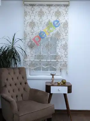 Damask Desenli Çiftli Sistem Stor Tül Perde- Kahverengi