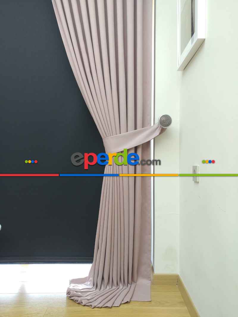 Düz Renk Dökümlü Fon Perde (150)- Pudra Pembe