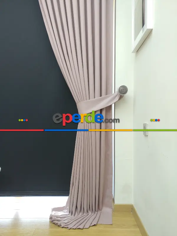 Çocuk Odası Fon Perde - Düz Renk Dökümlü Fon Perde (150)- Pudra