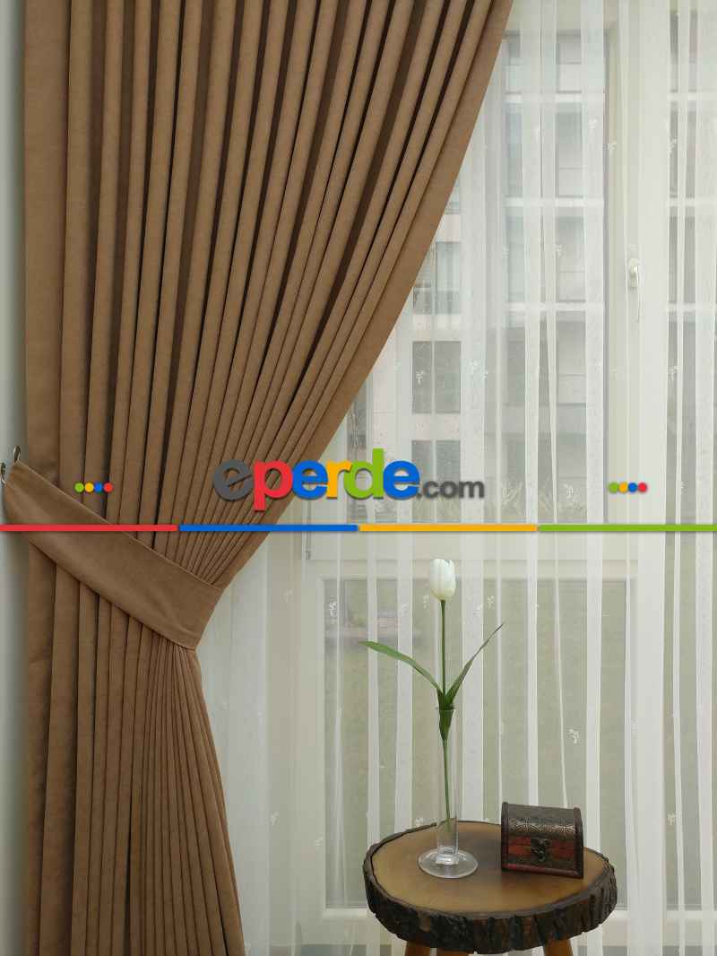 Açık Kahve Düz Sade Fon Perde ( Dökümlü Fon )- Acı Kahve-açık Camel