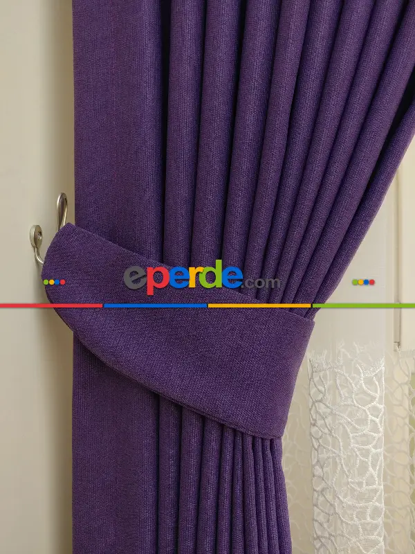 Mor Düz Fon Perde Dökümlü Birinci Kalite 300 Cm Geniş En Daha Hesaplı- Mor