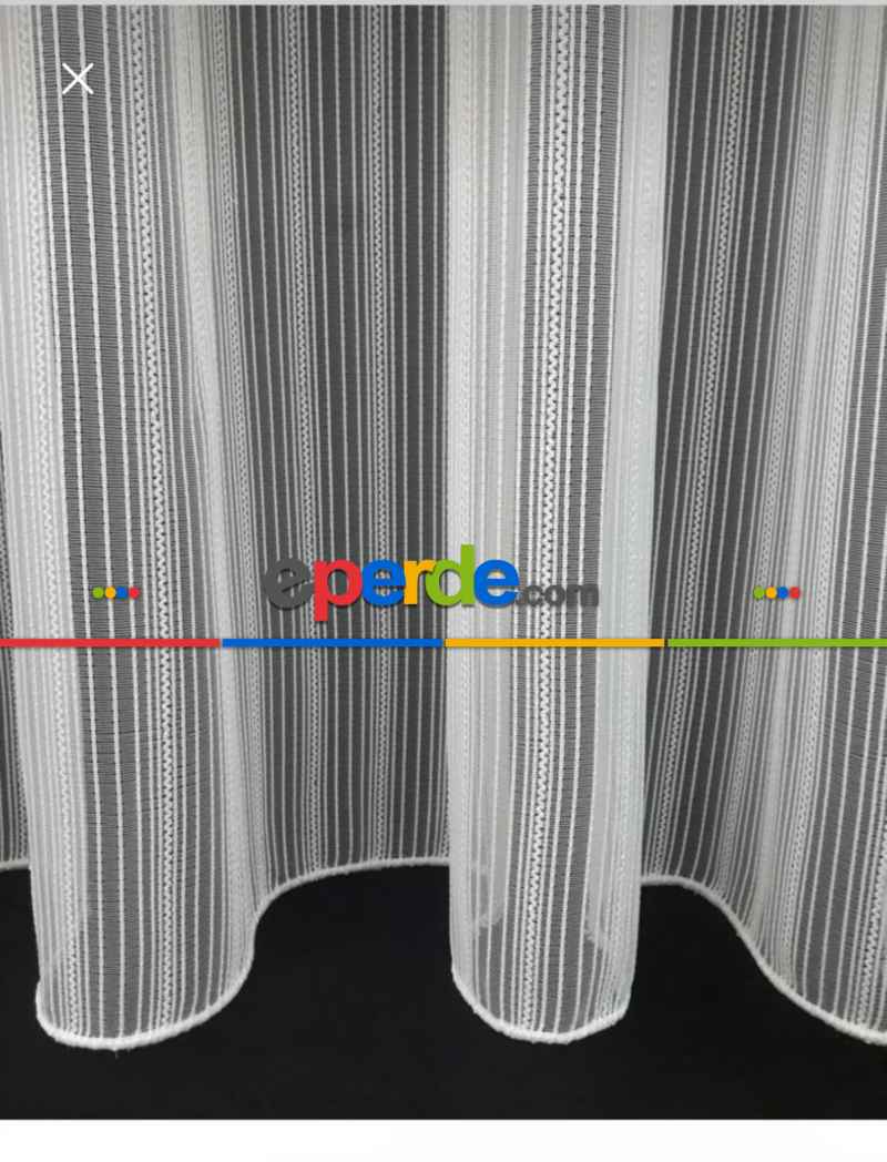 Yatak Odası - Brillant Düz Çizgili Simli Sakallı Lüxs Tül Perde