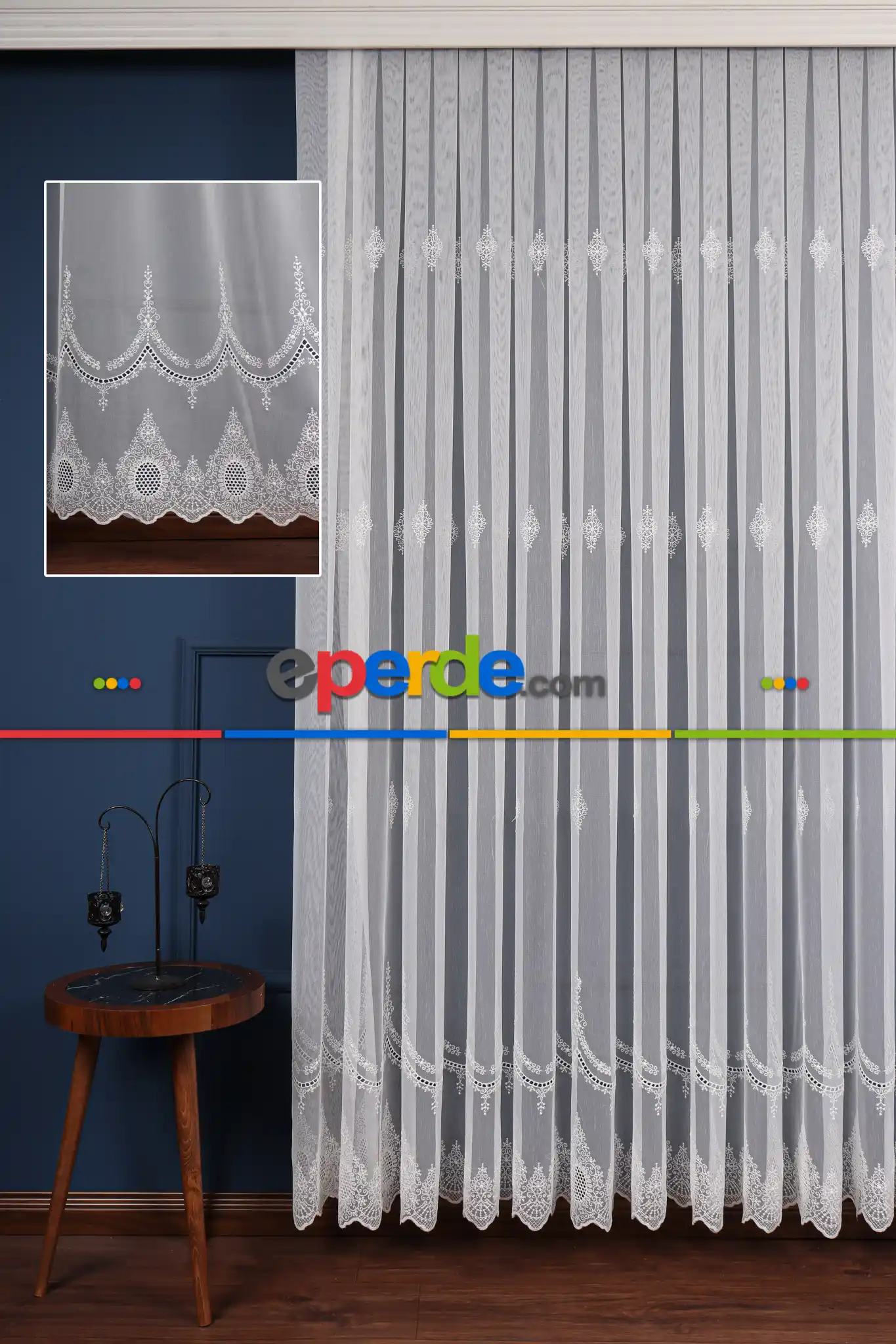 Salon Tül - Kolye Tt Zemin Brode Nakış İşlemeli Tül Perde